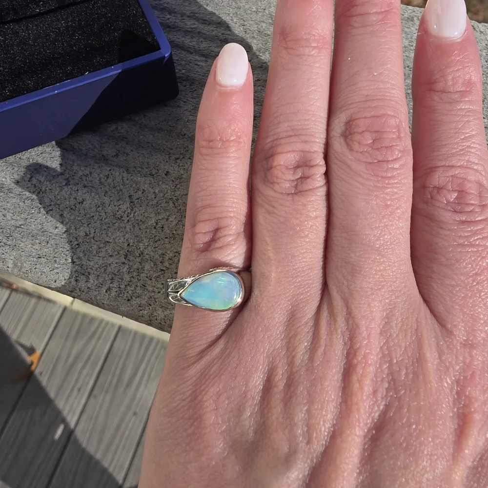 *Trade For Gold/Tiffanys 10 Gram 14kt White Gold Ethiopian Opal & Diamond Ring - Picture 5 of 16
